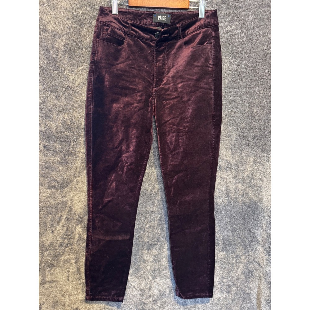 PAIGE Hoxton Ankle Velvet Pants Burgundy‎ Plum Skinny High Rise Women Size 27